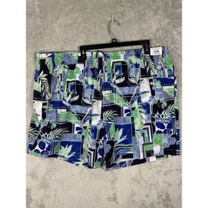 Caribbean 3XB Swim Trunks Blue Flower ‎ Print  6" Inseam  Boxer Brief Liner New